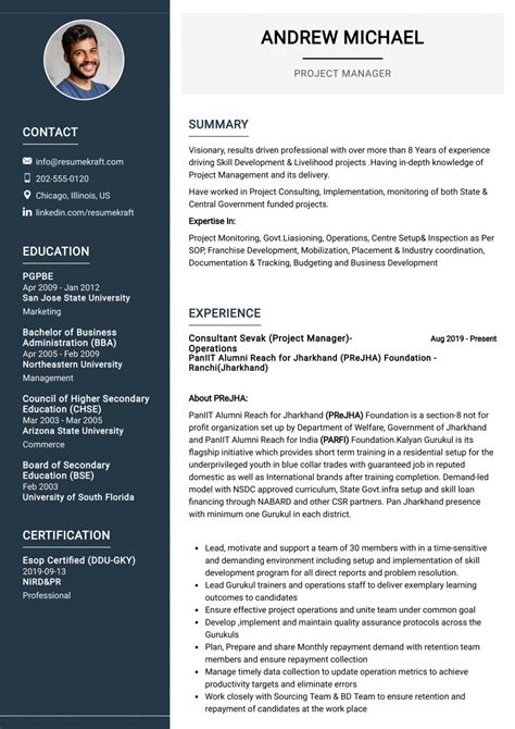resume for a manager position.